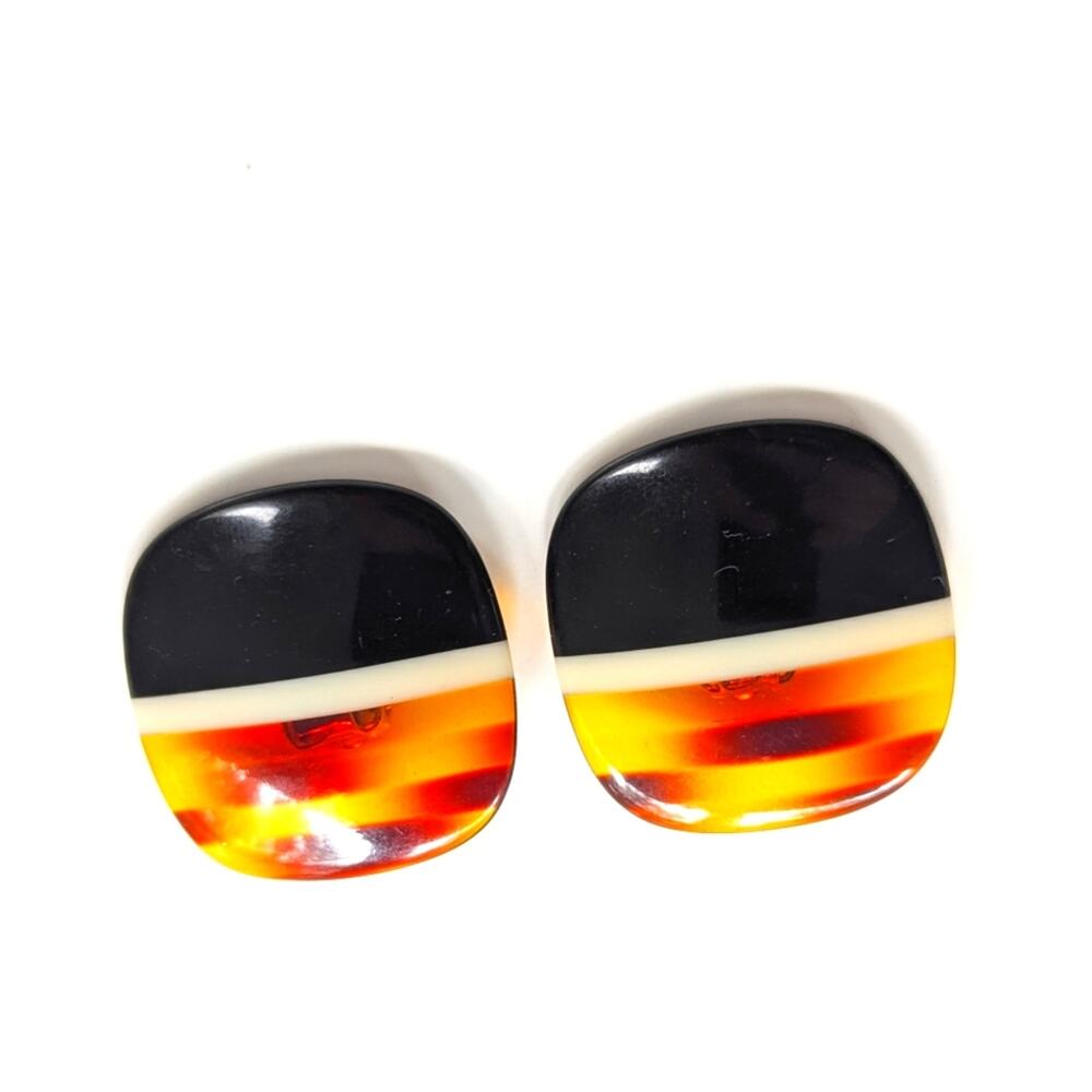 Vintage 70s Mod Lightweight Lucite Color Block Modernist Clip On Earrings